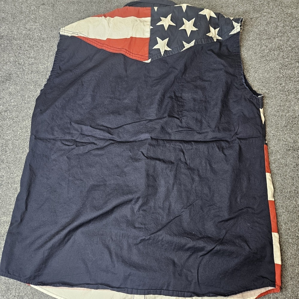 Cody James Mens Sleeveless Pearlsnap Shirt Size Medium Patriotic Flag Cowboy - Picture 7 of 7